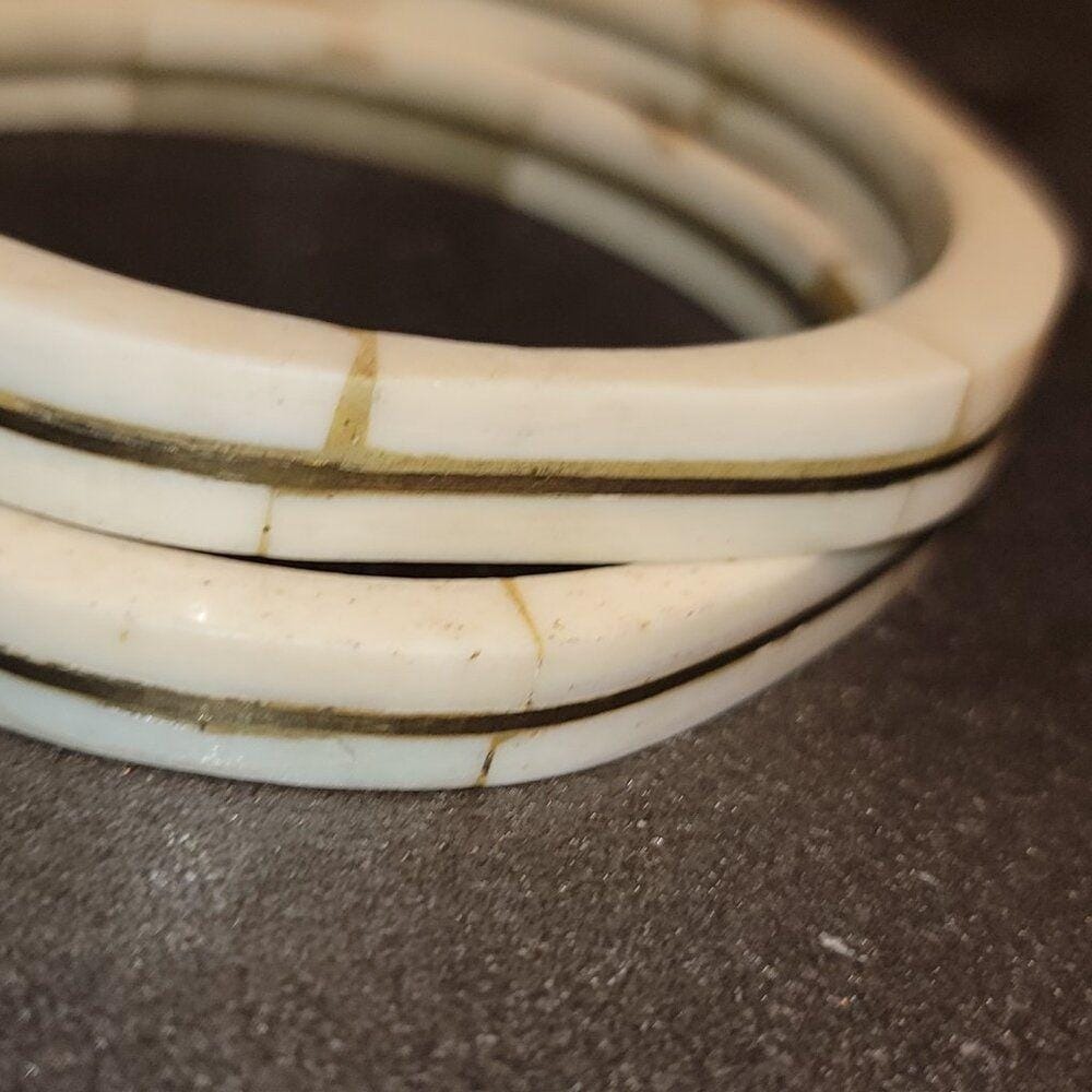 VTG Bone w Brass Bangles Set- 2 Natural Bone/ Horn Bracelets Bohemian Eclectic